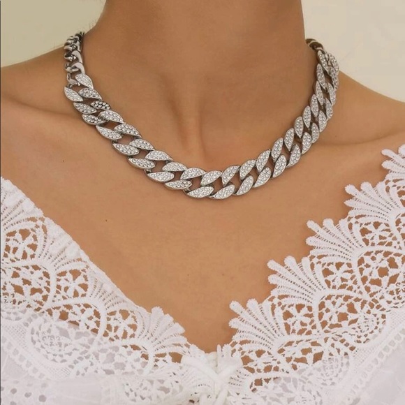 moxie Jewelry - Silver Pavé Cuban Curb Chain Link Necklace